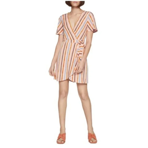 BCBGeneration Riviera Striped Wrap Dress L‎ - Picture 1 of 6